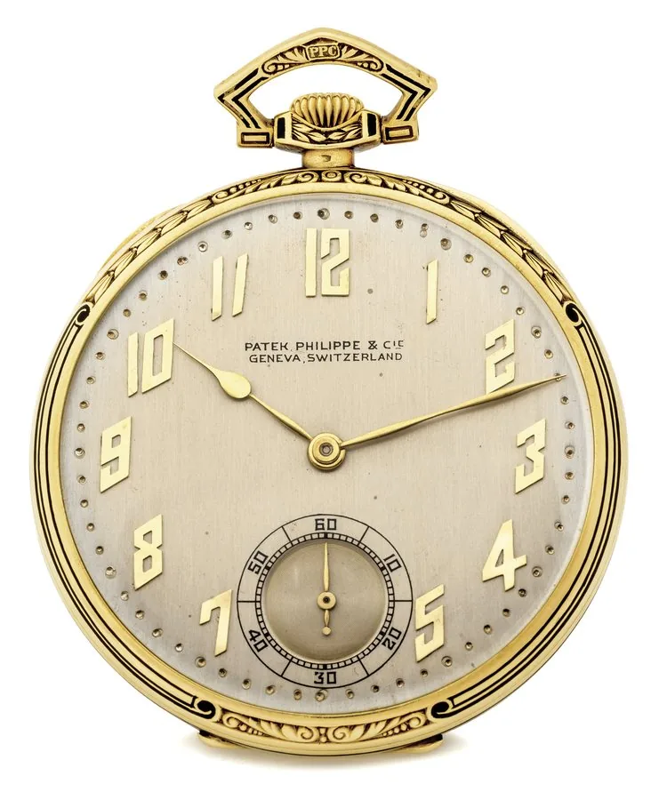 PATEK PHILIPPE ART DECO POCKET WATCH ENAMEL AND YELLOW GOLD Patek Philippe & Cie, Genève, No. 811994, case No. 290501. Made circa 1925. Fine and rare, thin, yellow gold and enamel keyless Art Deco dress watch