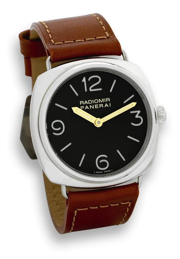 PAM 232 Radiomir Officine Panerai, Firenze 1860, "Radiomir," No. I 0693/1938, case No. BB1224955, Ref. OP 6659. Made in a limited edition of 1938 examples in 2006. Fine, large, cushion-shaped, water resistant to 100 m, stainless steel wristwatch with a stainless steel Panerai buckle. Accompanied by the original wooden box, guarantee, certificate and booklets.