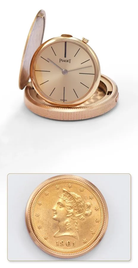 PIAGET TEN DOLLAR COIN WATCH Piaget, No. 721025. Made in the 1980's. Very fine, 10 U.S. Dollar gold coin dated 1901 with concealed watch.