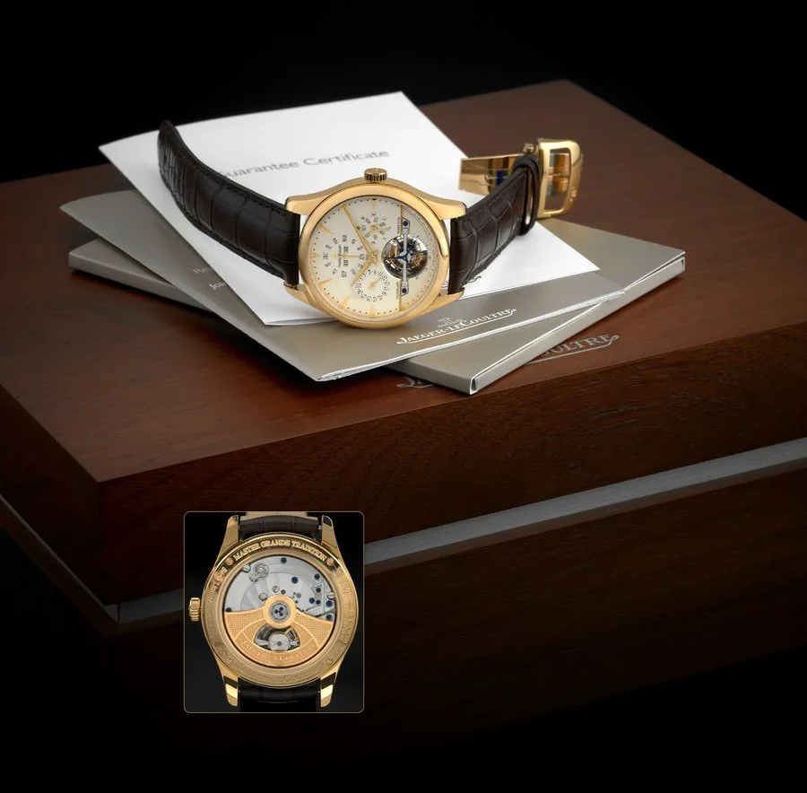 JAEGER-LECOULTRE REF. 186.0.35.S TOURBILLON PERPETUAL CALENDAR YELLOW GOLD Jaeger-LeCoultre, Master Grand Tradition, No. 002/300, case No. 2649302, Ref. 186.0.35.S. Made in a limited edition of 300 pieces. Sold February 22nd, 2010. Very fine and rare, water-resistant, self-winding, 18K yellow gold wristwatch with visible tourbillon regulator, perpetual calendar, leap-year indication and Jaeger-LeCoultre 18K yellow gold double deployant clasp. Accompanied by a fitted box, guarantee and booklets.