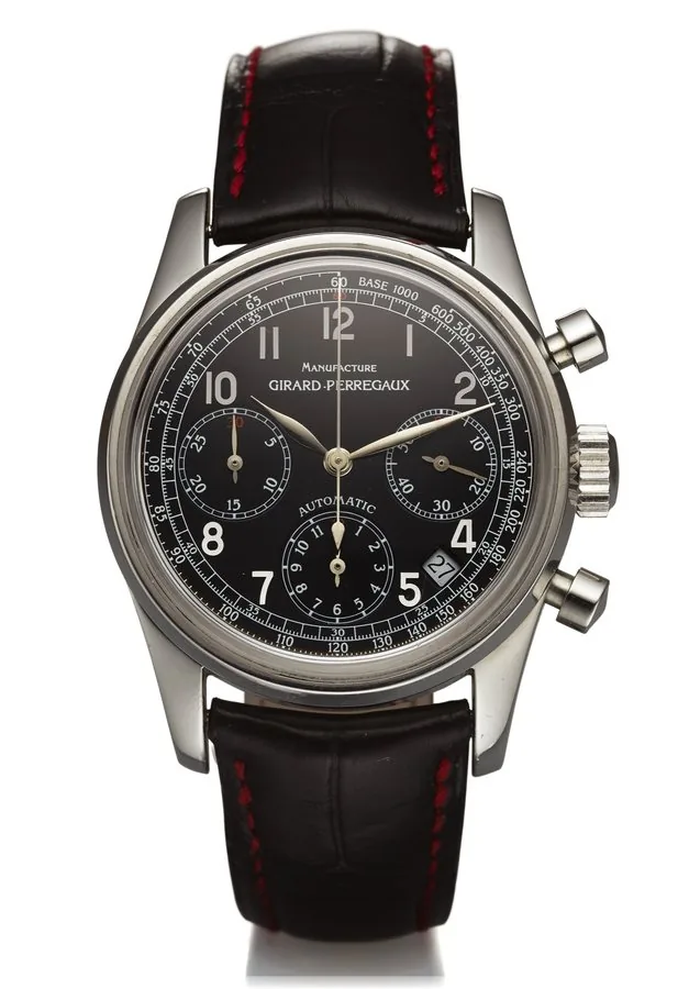 GIRARD PERREGAUX REF. 4946 CHRONOGRAPH VINTAGE 1996 STEEL Girard Perregaux, "Automatic," No. 85, Ref. 4946. Made circa 2000. Fine, self- winding, stainless steel wristwatch with round button chronograph, date, registers and tachometer.