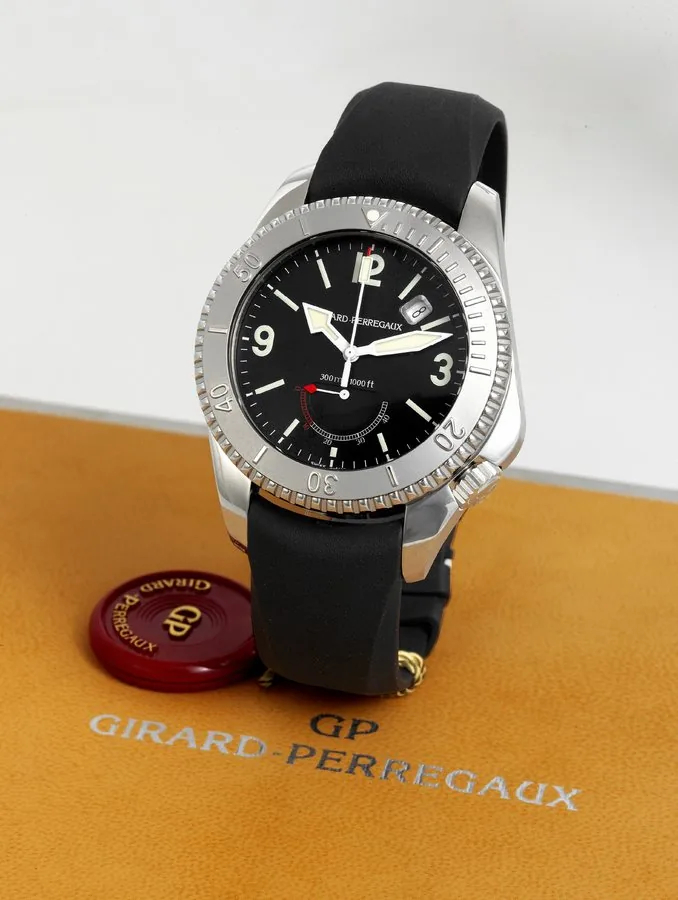 Girard-Perregaux Sea Hawk II Girard-Perregaux, "Sea Hawk ll, 300m/1000ft", case No. 0565, Ref. 4990. Made circa 2005. Fine, large, center-seconds, self-winding, water-resistant, stainless steel wristwatch with power-reserve, date and a Girard-Perregaux rubber bracelet with stainless steel deployant clasp. Accompanied by a Girard-Perregaux box, guarantee and instruction manual. To be sold without reserve