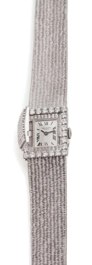 Patek Philippe Ref . 3367/1 DIAMOND & WHITE GOLD Patek Philippe, No.1248829, case No.2690682, Ref.3367/1. Made in 1960s. Very Fine and elegant, 18K white gold, diamonds lady's wristwatch with concealed dial and 18K white gold Patek Philippe integrated bracelet