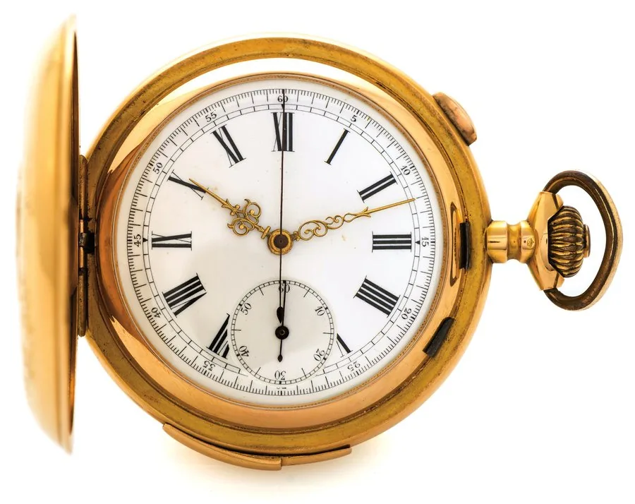 TEMPORA MINUTE REPEATER & CHRONOGRAPH Tempora (Le Phare), Le Locle & La Chaux de Fonds, Répétition à Minutes Chronographe, No. 247672. Made circa 1915. Fine, minute-repeating, 18K gold hunting-cased keyless pocket watch with chronograph. Cuvette signed.
