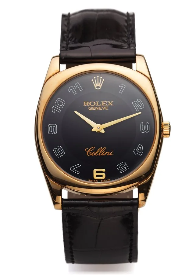 ROLEX REF. 4233 CELLINI YELLOW GOLD Rolex, Genève, Cellini Danaos, case No. D770504, Ref. 4233. Made in 2005. Very fine, cushion-shaped, 18K yellow gold wristwatch with an 18K yellow gold Rolex buckle.