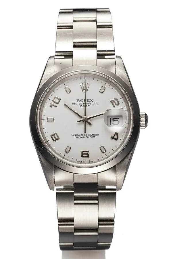 ROLEX REF. 15200 OYSTER PERPETUAL DATE STEEL Rolex, "Oyster Perpetual, Date, Superlative Chronometer Officially Certified," case No. P262845, Ref. 15200. Made in 2000. Fine, center seconds, self-winding, water-resistant, stainless steel Chronometer wristwatch with date and a stainless steel Rolex Oyster bracelet.