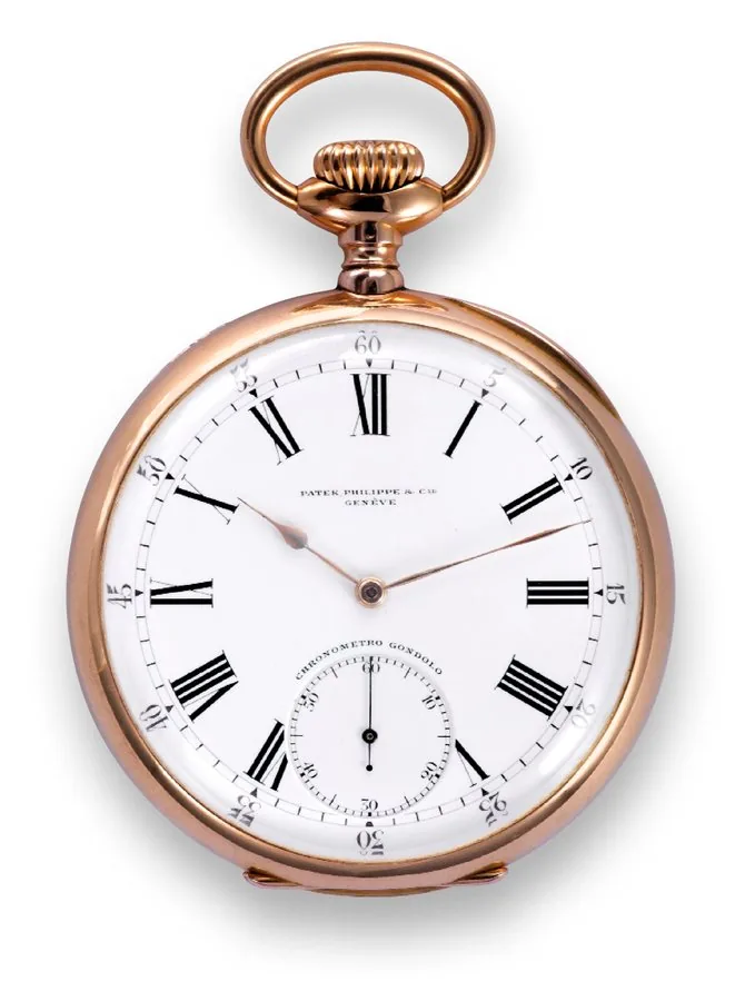 Patek Philippe & Cie Chronometro Gondolo Philippe & Cie., Genève, No. 157975, case No. 261332. Made for Gondolo & Laboriau, Relojoeiros, Rio de Janeiro, circa 1913. Very fine, large, 18K pink gold, keyless 'Chronometro Gondolo' pocket watch.