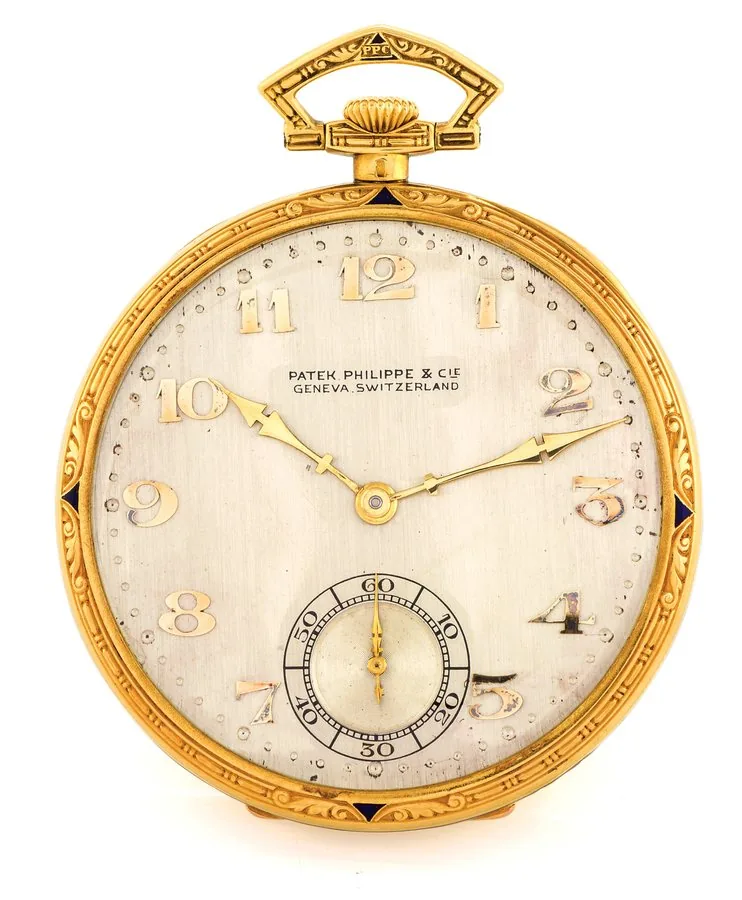 PATEK PHILIPPE YELLOW GOLD & ENAMEL DRESS WATCH Patek, Philippe & Cie, Geneva, Switzerland, No. 806730, case No. 409649. Made for Charles J. Noack & Co., Sacramento, California in 1923, sold on December 10th, 1923. Fine and rare, 18K yellow gold and enamel keyless dress watch. Accompanied by the extract from the archives
