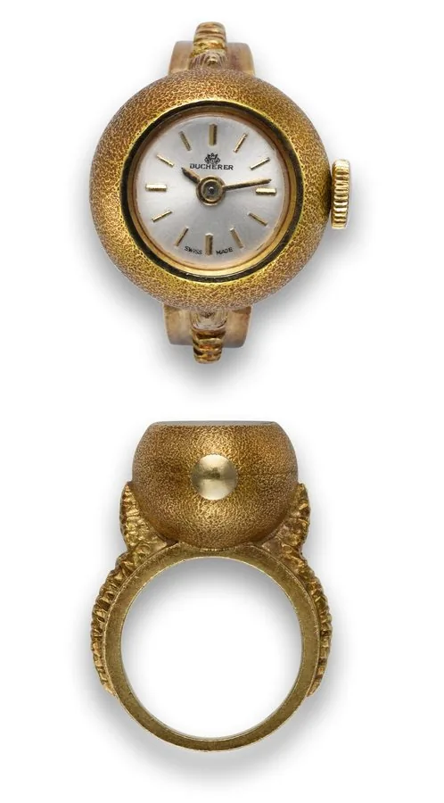BUCHERER RING WATCH Bucherer, Switzerland. Made circa 1950s. Fine, 18K yellow gold, lady's ring watch. To be sold without reserve