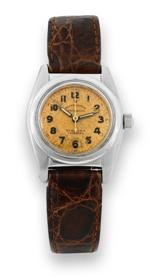 Rolex Ref. 2765 Rolex 'Oyster Chronometer," Ref. 2765, retailed by Murdock's, Cape Town. Made in the 1930's. Fine, tonneau-shaped, center seconds, water-resistant, stainless steel wristwatch.