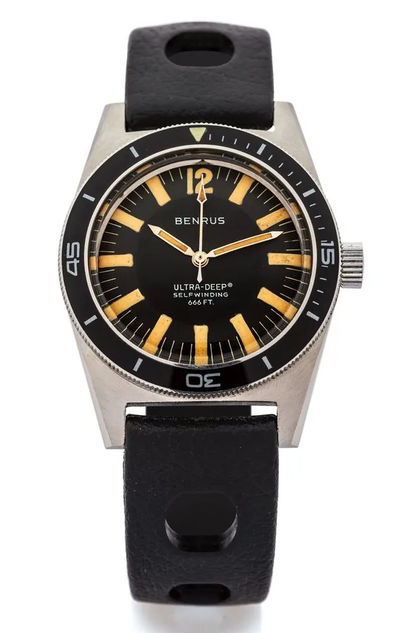 BENRUS ULTRA-DEEP AUTOMATIC DIVE WATCH STEEL Benrus, Swiss, Ultra-deep, 666 ft, Ref. 6088. Produced circa 1965. Fine, water-resistant, center-seconds, self winding, stainless steel diving wristwatch.