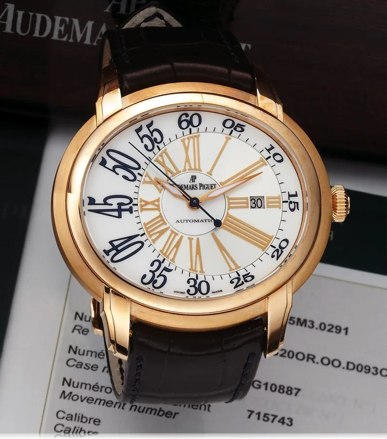 AUDEMARS PIGUET REF. 15320OR MILLENARY PINK GOLD Audemars Piguet, "Millenary", Automatic, No. 715743, case No. G 10887, Ref. 15320OR. Made circa 2008. Very fine and unusual, horizontal oval, center seconds, self-winding, water-resistant, 18K pink gold wristwatch with date and an 18K pink gold Audemars Piguet deployant clasp. Accompanied by a fitted box and certificate.