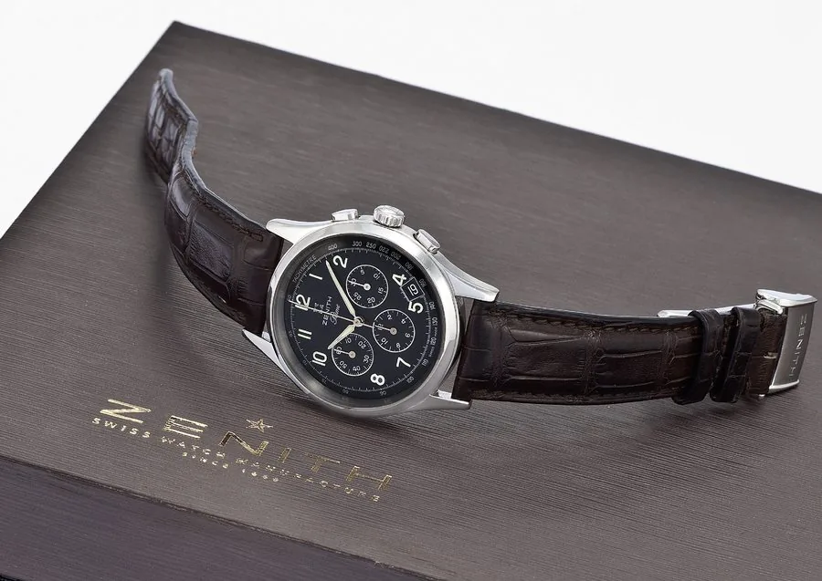 ZENITH REF. 90/01.0010.420 PRIME CHRONOGRAPH STEEL Zenith, Prime, Ref. 90/01.0010.420. Made circa 2000. Fine, water-resistant, stainless steel wristwatch with date, square button chronograph, registers, tachometer and a stainless steel Zenith deployant clasp. Accompanied by fitted box.
