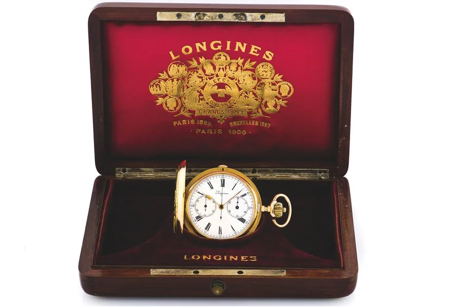 Longines Grand Prix Paris 1900 Chronographe PinK Gold Pocket Watch Longines, case no.1758983. Made circa 1920. Fine, keyless, 18K pink gold, hunting cased pocket watch. accompanied by fitted box.