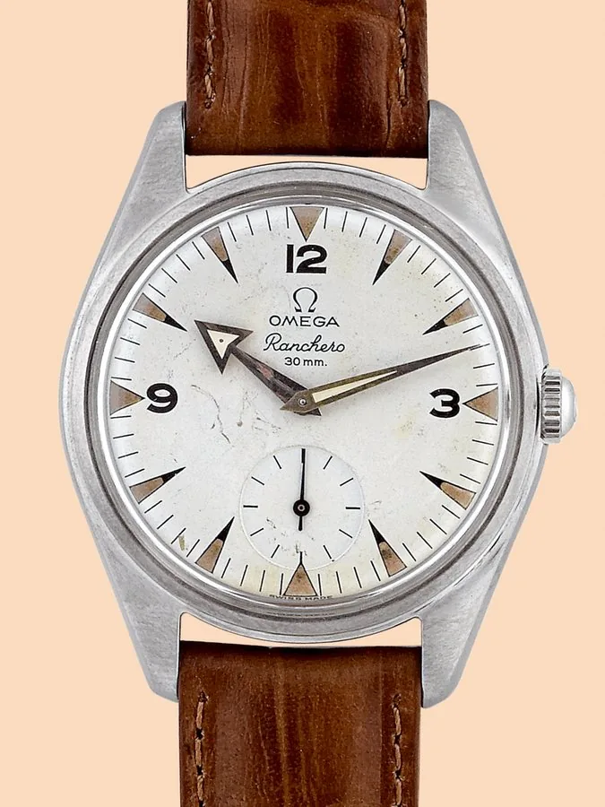 Ranchero, 30 mm Omega, 'Ranchero', Ref. 2990/1. Made circa 1957. Fine and rare, water-resistant, stainless steel wristwatch. To be sold without reserve