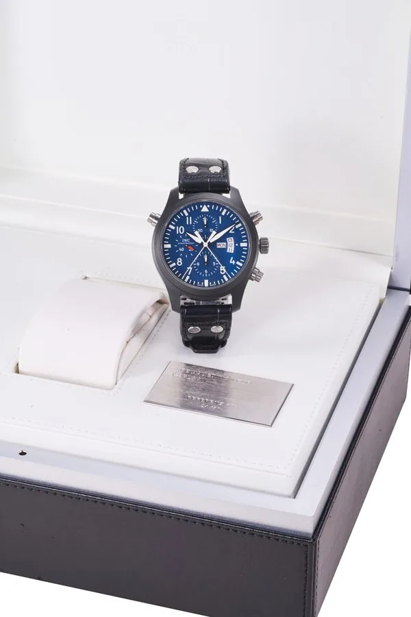 IWC - Ref. 3799, split-seconds chronograph, minute and hour recorders, date, day; “Pilot”, “Double Chronograph”; limited edition of 50 pieces made for Carlson, Hong Kong; ceramic and titanium