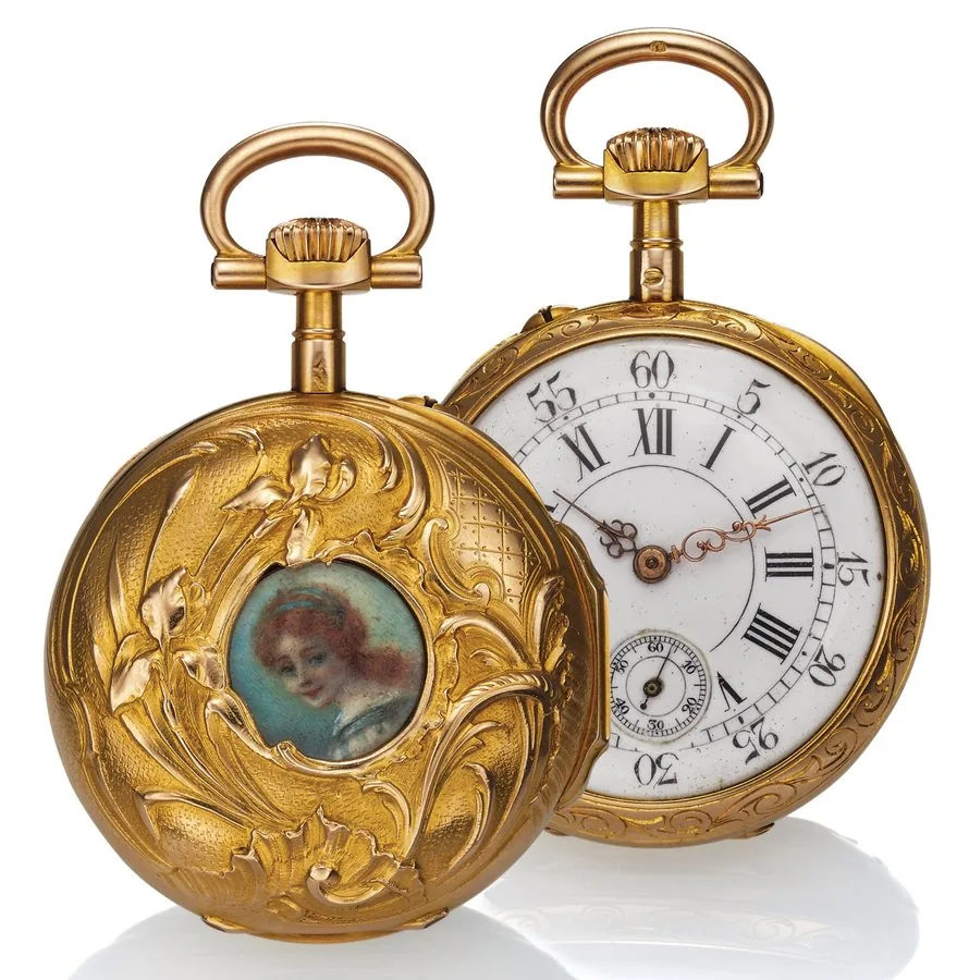 VACHERON & CONSTANTIN PENDANT WATCH ENAMEL AND YELLOW GOLD Vacheron & Constantin, Genève, No. 305781, case No. 184127. Made for L. & E. Fabre, Buenos Aires, circa 1898. Fine and rare, 18K yellow gold and enamel keyless 18th century style pendant watch.