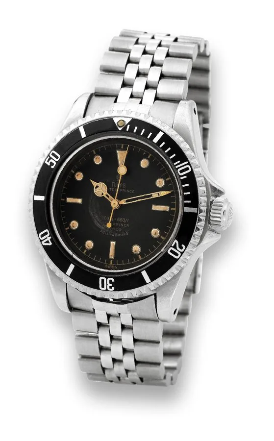 Ref. 7928 - Pointed crown guard - tropical Tudor Oyster Prince, Submariner , 200m - 660ft, Rotor Self-winding, Ref. 7928, case made by Rolex, Geneva. Made in 1960. Fine, center seconds, self-winding, water resistant to 200 m., stainless steel diver's wristwatch with a stainless steel Rolex Jubilee bracelet.