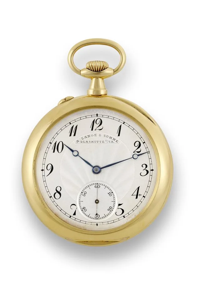 Lange & Sohne ' 18K 1st Quality with Guill aume Balance Lange & Söhne, Glashütte b. Dresden, No. 64010. Made circa 1915. Very fine and rare, 18K yellow gold, keyless pocket watch with Lange Guillaume balance.