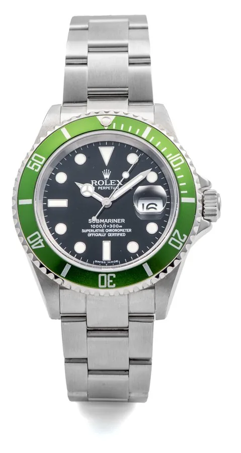Rolex Ref. 16610 LV, self-winding, diver’s, centre-seconds, date; “Submariner” “50th Anniversary”, so-called “Green bezel” or “Kermitt”; stainless steel