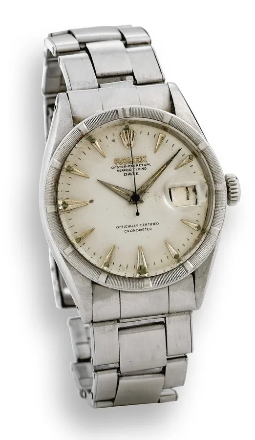 Ref. 6535, Stainless Steel Date Rolex, Retailed by Serpico Y. Laino, 'Oyster Perpetual Date, Officially Certified Chronometer,' Ref. 6535. Made in 1958. Fine and rare, water-resistant, self-winding, center seconds, stainless steel wristwatch with date and a stainless steel Oyster Rolex bracelet. Accompanied by a fitted box, certificate and hang tags. To be sold without reserve