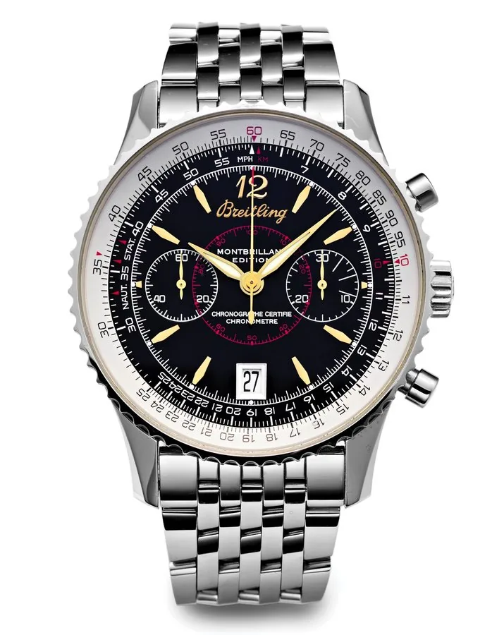 BREITLING REF A48330 MONTBRILLIANT AUTOMATIC STEEL Breitling, Navitimer, Montbrillant Edition"Leon Brietling", Ref. A48330 Chronometer Chronograph, Automatic, Made circa 2006. Fine, self-winding, water-resistant stainless steel wristwatch with date, chronograph, tachymeter, slide-rule and a stainless Breitling buckle.