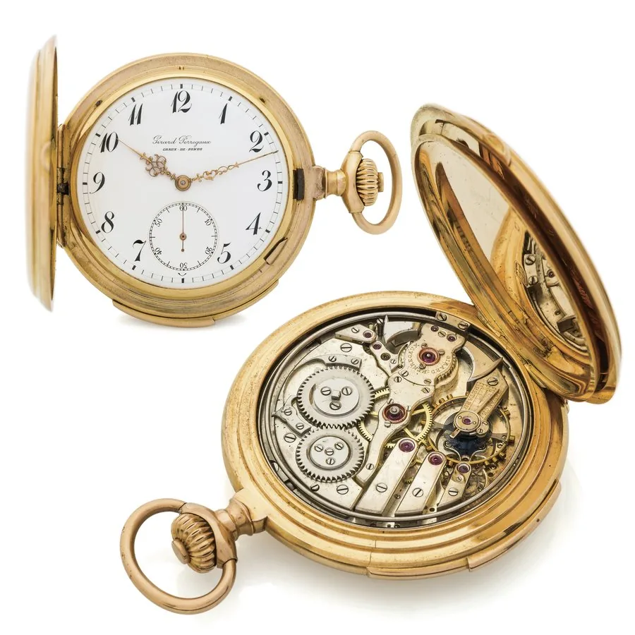 GIRARD-PERREGAUX MINUTE-REPEATER YELLOW GOLD Girard Perregaux. Case No. 286909. Made circa 1900. Very fine, minute-repeating, 18K yellow gold, keyless hunting-cased pocket watch.
