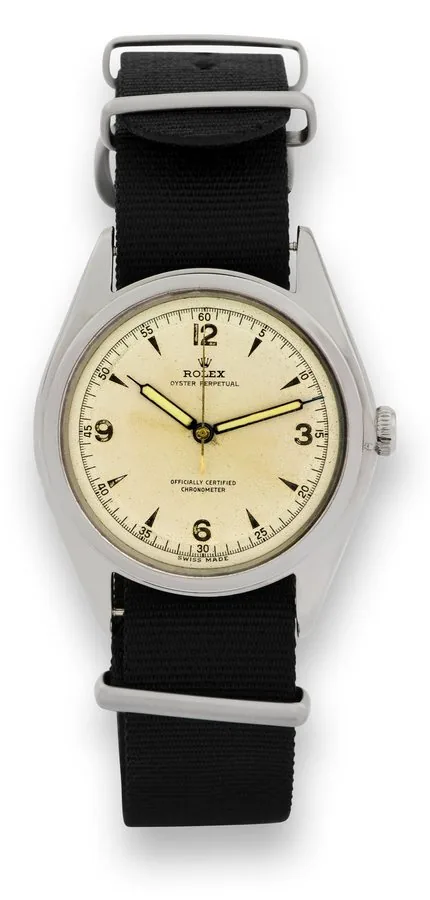 ROLEX, REF 5028, BIG BUBBLE Rolex,'Oyster Perpetual, Officially Certified Chronometer', case No. illegible , Ref. 5028. Made circa 1950. Fine, tonneau-shaped, center-seconds, water-resistant, self-winding, stainless steel chronometer wristwatch.