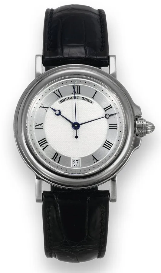 Marine Breguet, Horloger de la Marine, "Marine, Automatic", No. 5560. Made in the 1990s. Fine, center seconds, self-winding, water-resistant, 18K white gold wristwatch with date and an 18K white gold Breguet deployant clasp. Accompanied by fitted box, guarantee and instruction booklet.