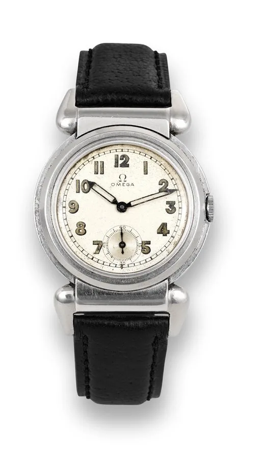 Omega Giant Claw Lugs Omega, movement No. 8819963, case No. 9532841. Made circa 1940. Fine and very rare, stainless steel "Staybrite" wristwatch with oversized claw lugs. To be sold without reserve