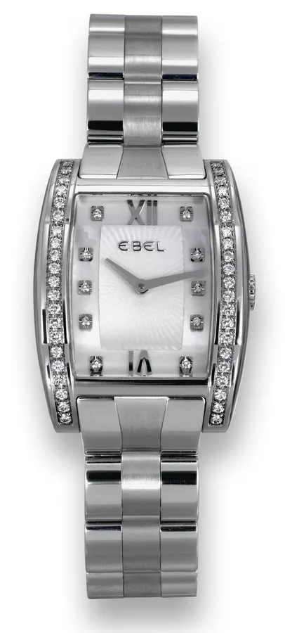 Tarawa Ebel, 'Tarawa', case No. 37501528, Ref. E9656J28-10. Made in the 2000s. Fine, ribbed tonneau shaped, stainless steel and diamond lady's quartz wristwatch with a stainless steel Ebel link bracelet with concealed double deployant clasp. To be sold without reserve
