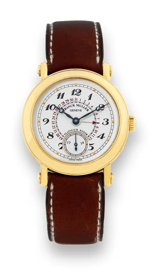 Franck Muller - Automatic - Date Franck Muller, Genève, No. 09, Ref. 3801 S6 Q. Made in the 1990s. Fine, self-winding, water-resistant, 18K yellow gold wristwatch with date and an 18K yellow gold Jaeger LeCoultre deployant clasp. To be sold without reserve