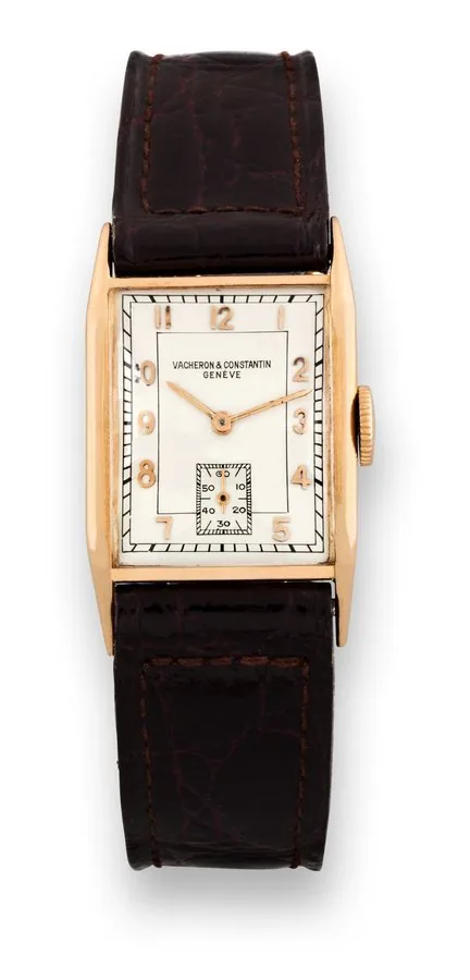 Vacheron & Constantin, Genève, movement No. 428492, case No. 267387, Ref. 4015. Made in 1940. Very fine and rare, 18K pink gold wristwatch with inverted "W" shaped case.