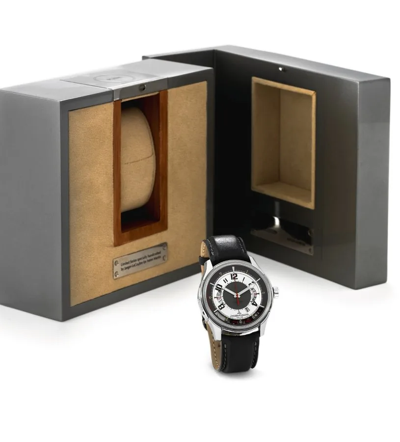 JAEGER LECOULTRE REF. 162.6.25 ASTON MARTIN CHRONOGRAPH LIMITED EDITION PLATINUM & TITANIUM Jaeger-LeCoultre, Aston Martin, Master Control 1000 Hours," No. 162/200, Ref. 192 6.25. Made in a limited edition of 200 pieces in platinum and titanium for Aston Martin in 2006. Very fine and rare, large, self-winding, water-resistant, platinum and titanium wristwatch with pivoting-case chronograph, registers, date and an 18K white gold double deployant clasp. Accompanied by the original fitted box, Cert