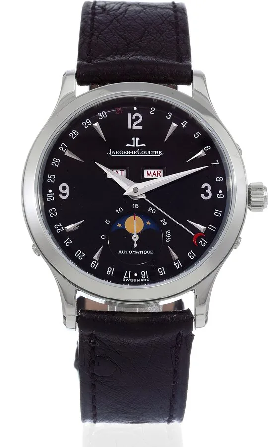 Stainless Steel Master Calendar Jaeger-LeCoultre,"Master Calendar", No. 5206, Ref. 140.8.98.S. Made in the late 1990s. Fine, self-winding, water-resistant, stainless steel wristwatch with triple date and moon phases and a stainless steel Jaeger-LeCoultre deployant clasp. Accompanied by a fitted box and certificate.