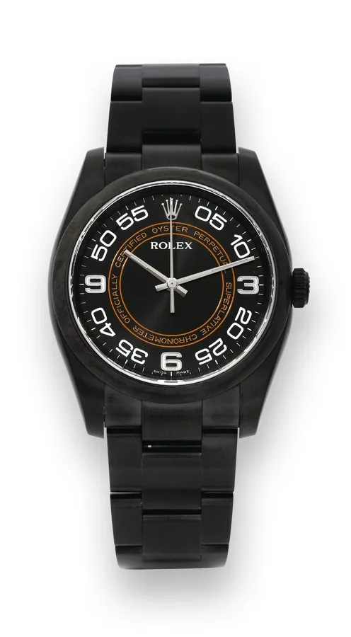 Rolex PVD Ref. 116000 Rolex, Oyster Perpetual, Superlative Chronometer Officially Certified, Ref. 116000. Made in 2008. Very fine, self-winding, center seconds, water-resistant, stainless steel PVD-coated wristwatch with a stainless steel PVDcoated Rolex Oyster bracelet. Accompanied by a guarantee card (now void) and hang tags. To be sold without reserve
