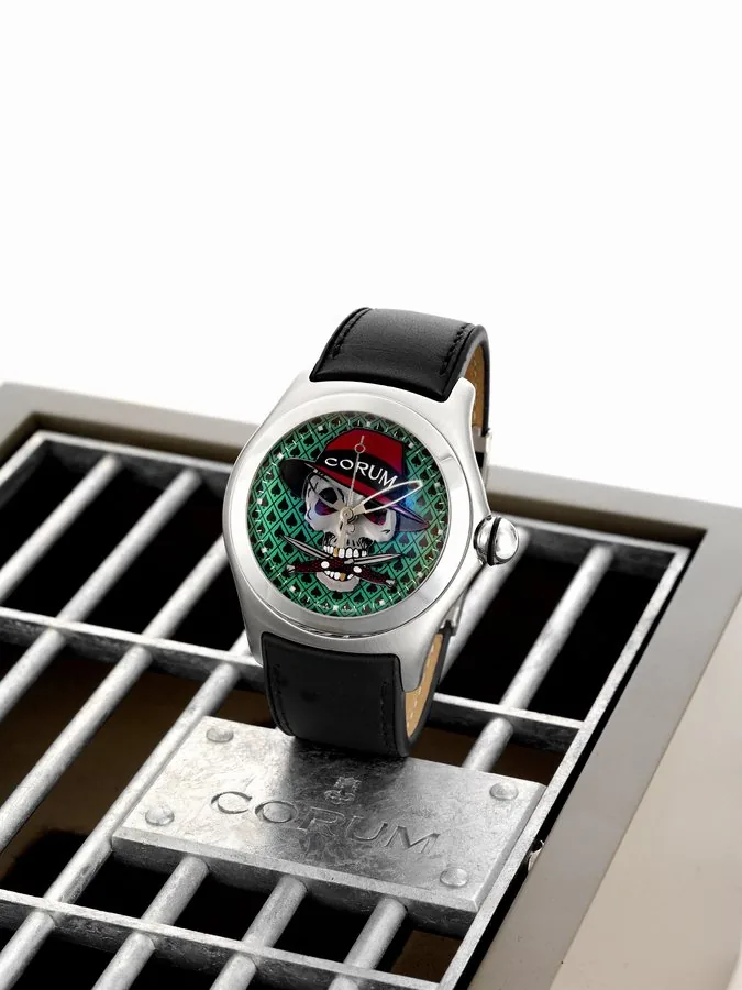 Corum Gangster Corum, 'Bubble ' Gangster', No. 562/888, case No. 1850562, Ref. 08.0001. Made in a limited series of 888 examples in 2007. Fine and unusual, large and curved, center seconds, selfwinding, water-resistant stainless steel wristwatch, thick domed crystal creating a lens effect, and a stainless steel Corum double deployant clasp. Accompanied by a fitted box and guarantee. To be sold without reserve