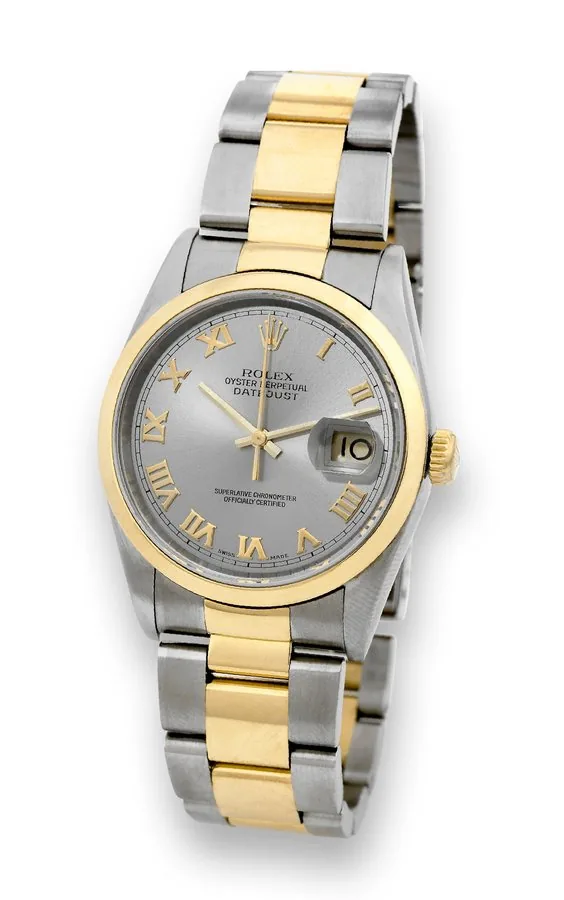 Rolex - Ref. 16203 - Steel & Gold - Datejust Rolex 'Oyster Perpetual, Datejust, Superlative Chronometer Officially Certified,' case No. Y 920723, Ref. 16203. Made in 2002. Fine, center seconds, self-winding, water-resistant, stainless steel and 18K yellow gold wristwatch with date and a stainless steel and 18K yellow gold Oyster bracelet. To be sold without reserve