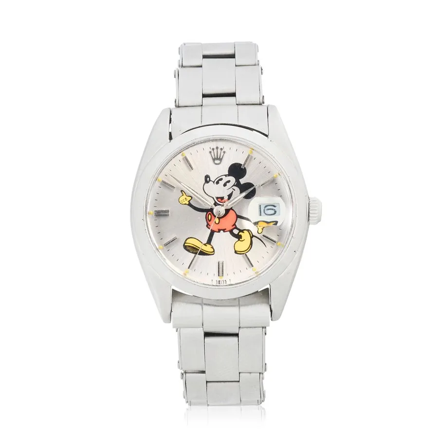 Rolex. A stainless steel manual wind calendar wristwatch with later customised dial featuring Mickey Mouse Oysterdate Precision, Ref: 6694, Circa 1960