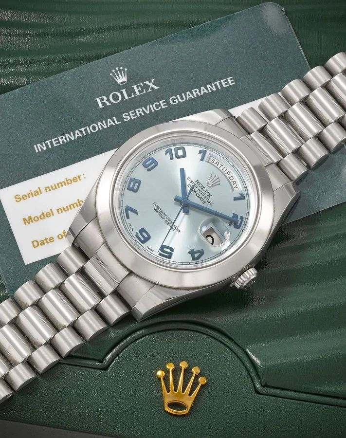 Rolex. A fine platinum automatic calendar bracelet watch Day Date II, Ref: 218206, Circa 2010