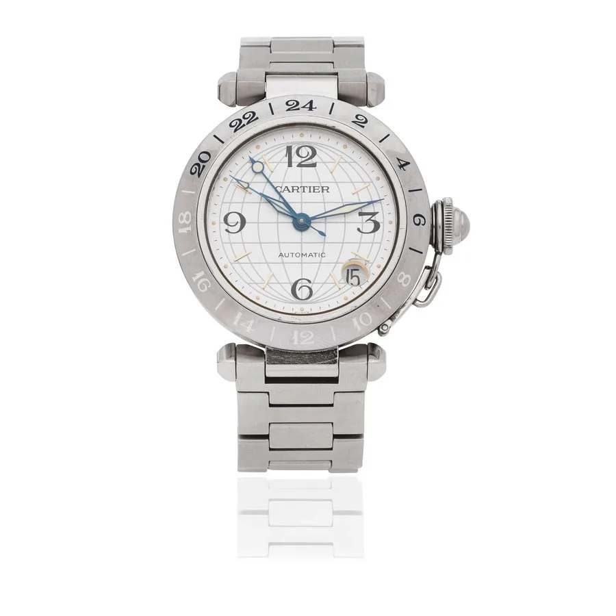 Cartier. A stainless steel automatic calendar bracelet watch with dual time zone Pasha, Ref: 2377, Circa 1992