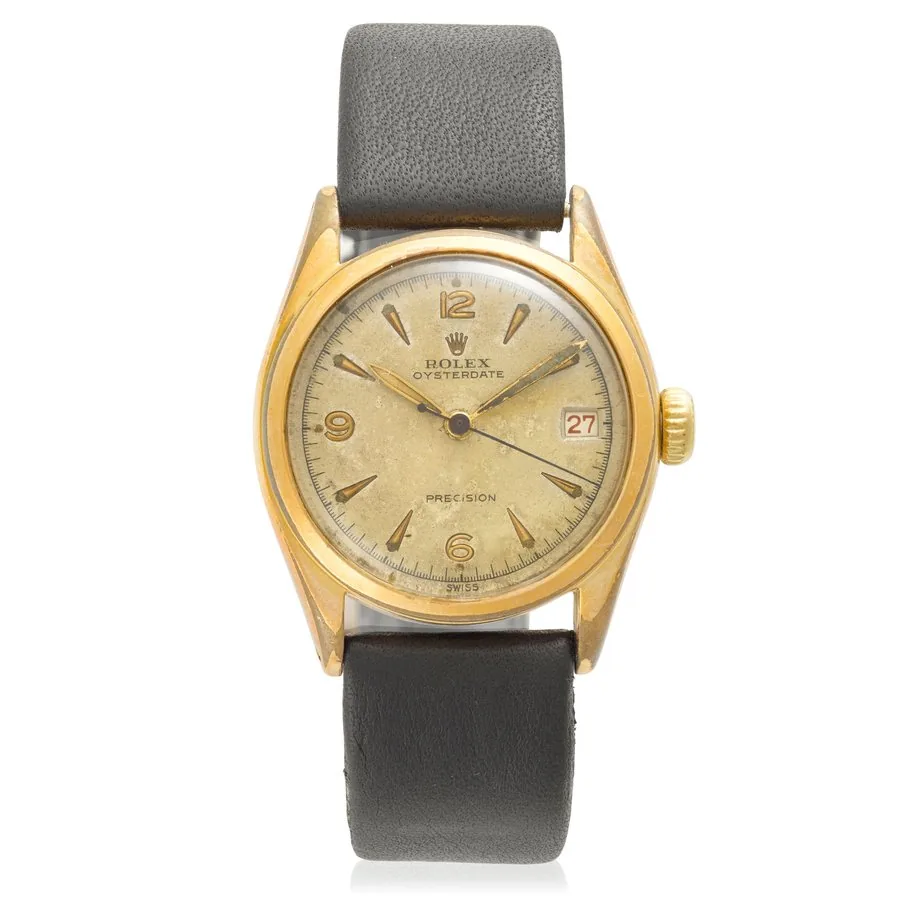 ROLEX. A GOLD PLATED AND STAINLESS STEEL MANUAL WIND WRISTWATCH WITH RED DATE OysterDate Precision, Ref: 6066, c.1961