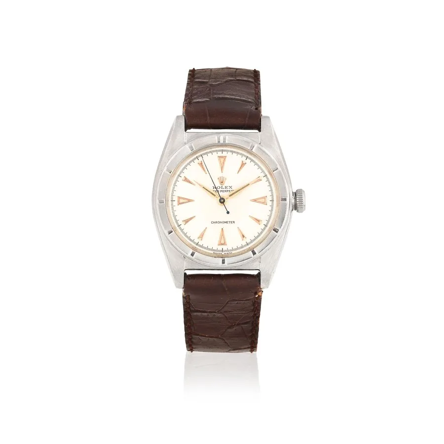 Rolex. A mid-size stainless steel automatic bubble back wristwatch Oyster Perpetual, Ref: 5015, Circa 1950