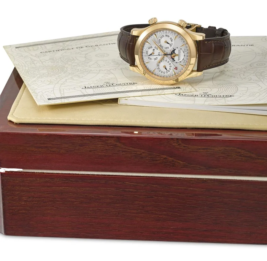 Jaeger-LeCoultre. A fine 18K pink gold automatic perpetual calendar wristwatch with alarm, 24 hour indication and moon phases Signed Jaeger-LeCoultre, Grande Memovox, Master Control, No. 0250, Ref. 146.2.95, Movement No. 3’053’051, Circa 2001
