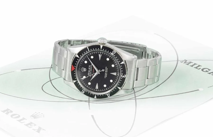 Rolex. An extremely rare and highly attractive stainless steel automatic anti-magnetic wristwatch with black honeycomb dial, sweep centre seconds, bracelet and period brochure Signed Rolex, Oyster Perpetual, Milgauss, ref. 6541, case no. 412'207, circa 1958