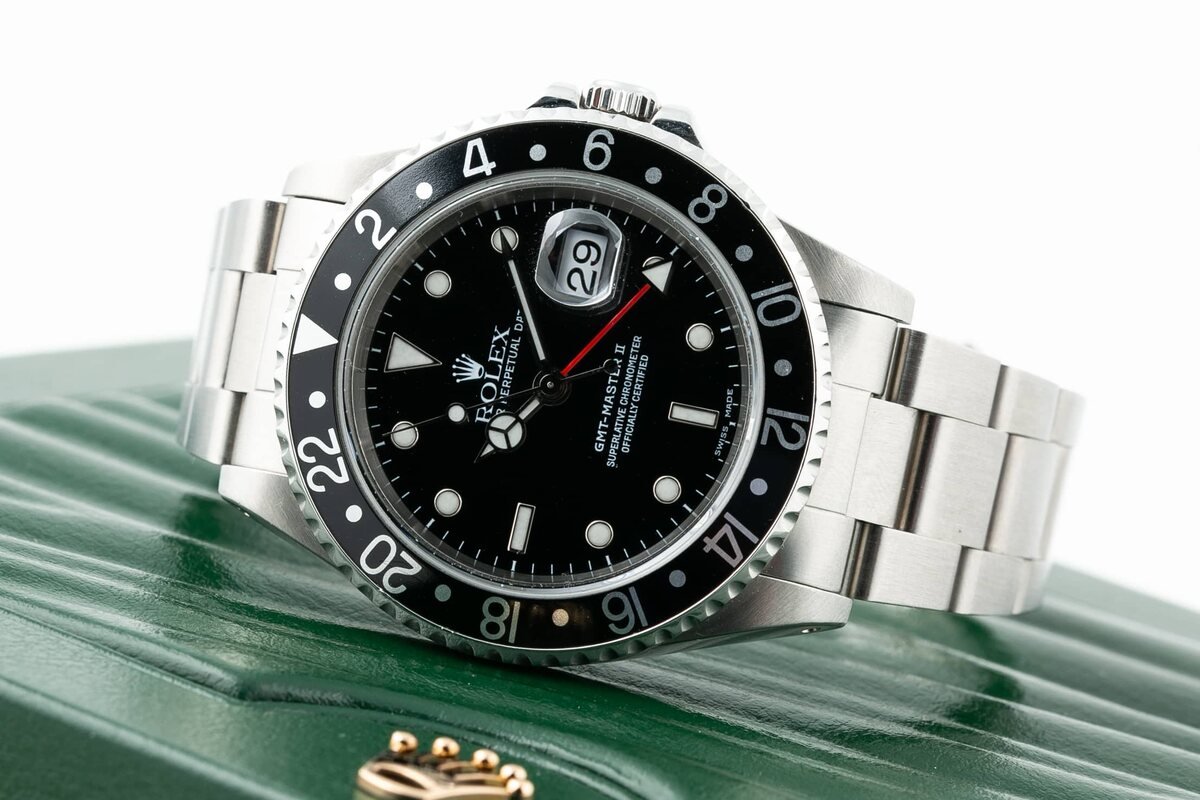 A Rolex GMT-Master with its 24-hour rotating bezel intact