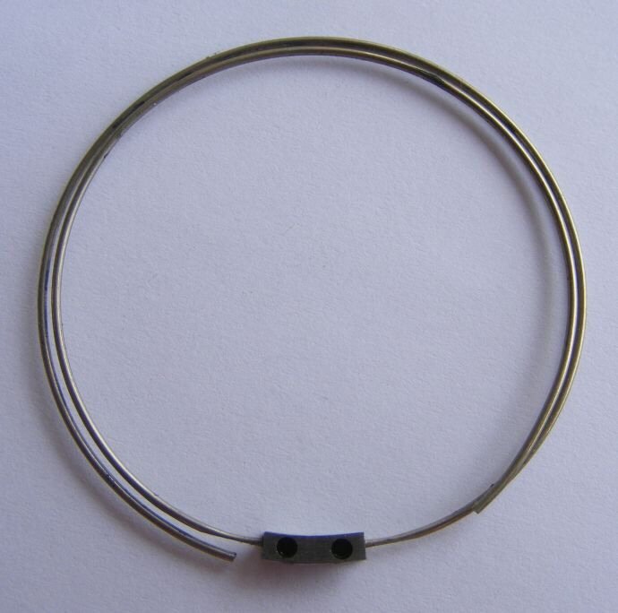 Close detail of a repeater gong coiled around the edge of a watch movement