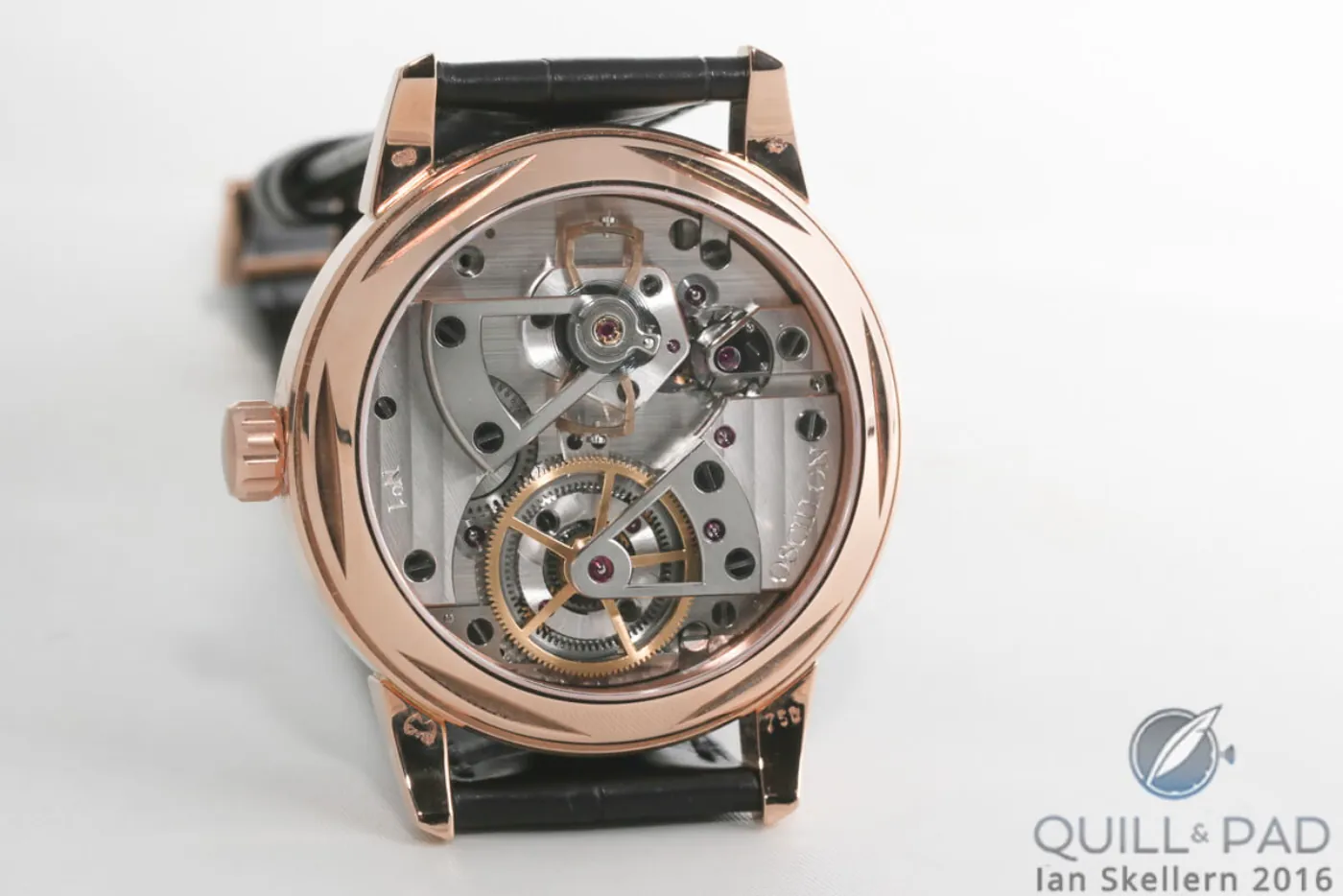 Oscillon caseback showing Tensator movement architecture