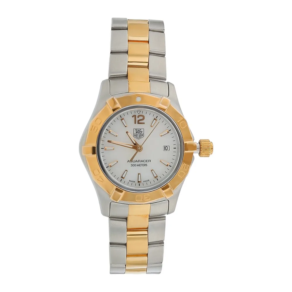 Preowned 26mm Tag Heuer Aquaracer Watch with Mother of Pearl Dial, Stainless Steel and Gold Toned Ref. 210000515253