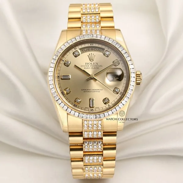 Rolex Yellow Gold Day-Date 36 Watch -  Bezel - Bulls Eye Diamond Dial - President Bracelet - 118398 bedp